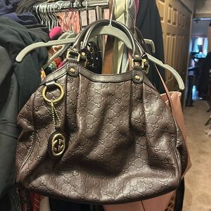 Gucci gg logo guccissma brown leather tote bag purse doctor sukey speedy satchel